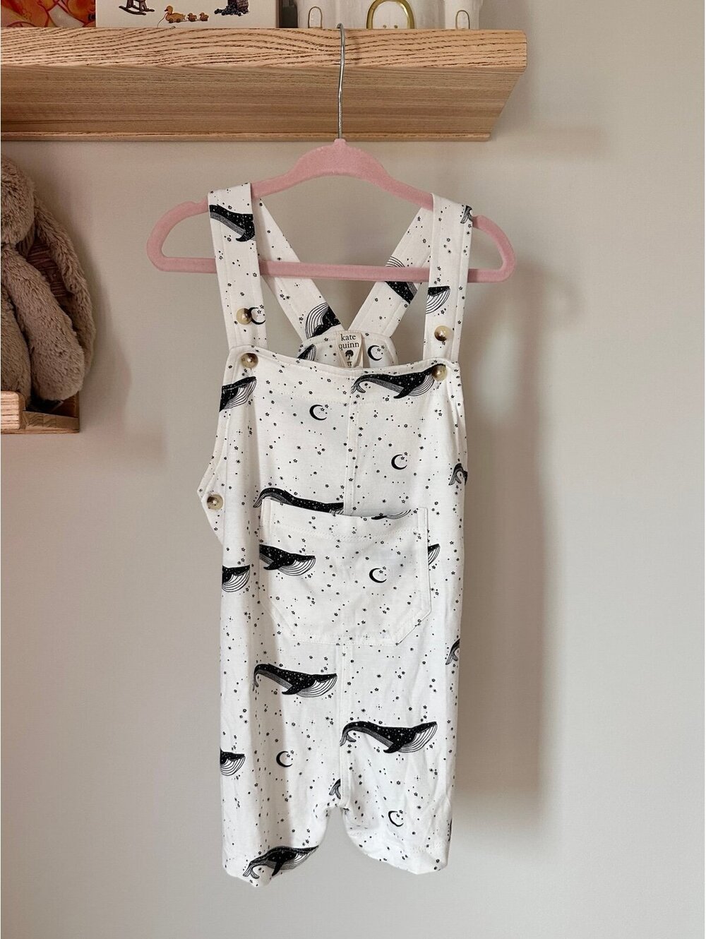 NWT Kate Quinn Patch Pocket Overall Shortie - Mystical Whales - Bamboo - Sz 2T